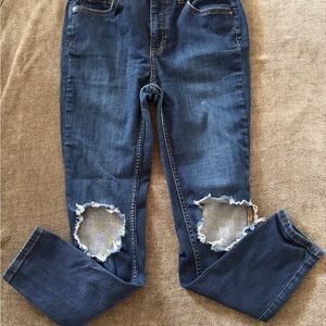Free People Dark Blue Distressed Skinny Jeans